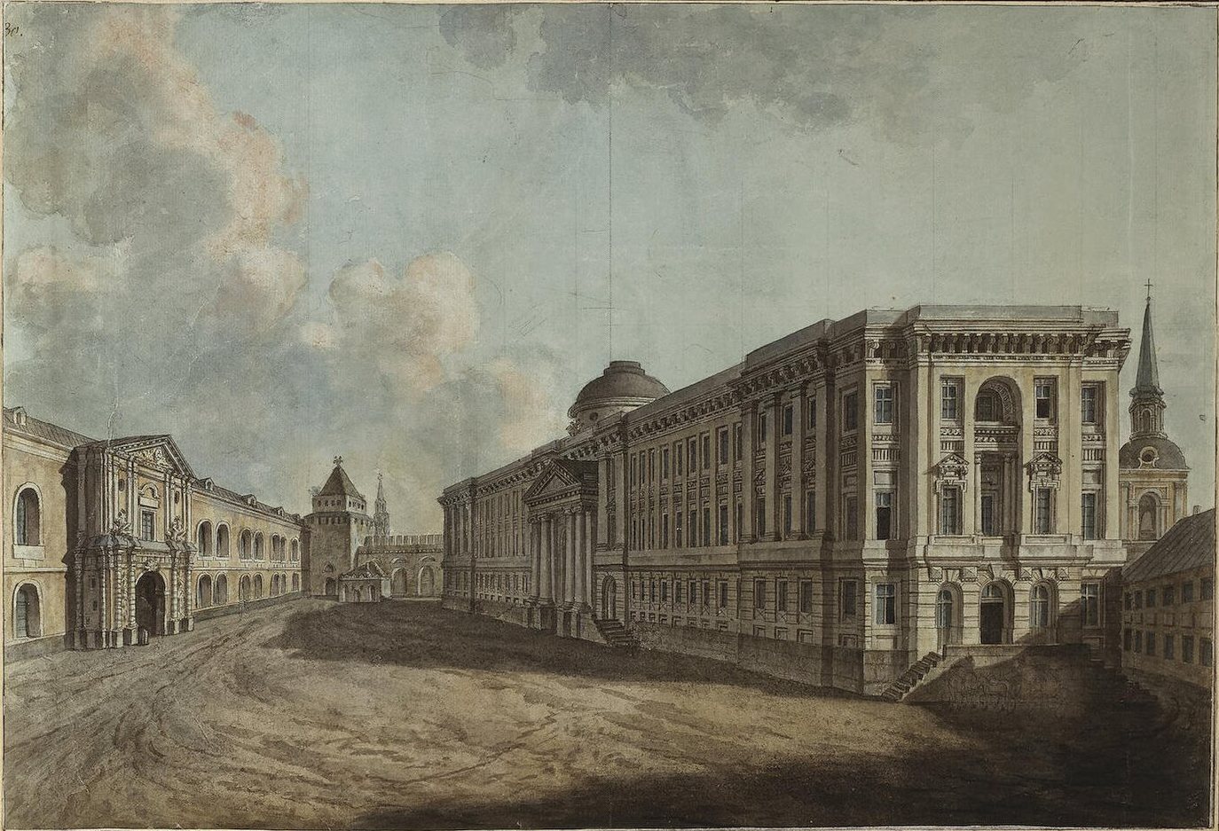 Senate and Nikolskaya Gate in the Kremlin by Fyodor Alekseyev, c. 1800, drawn at Moscow Kremlin, Moscow
