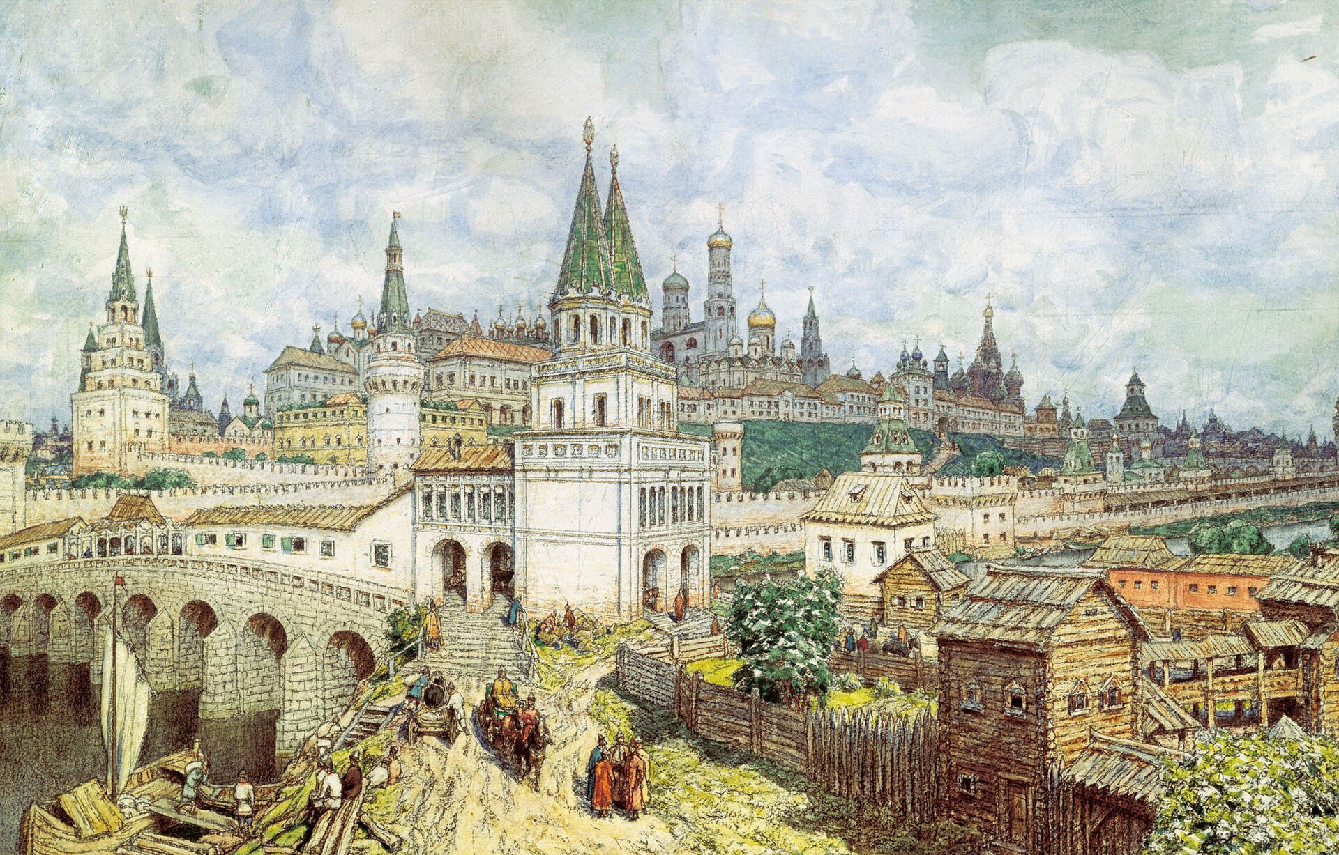 جسر فسيخسفياتسكي وكرملين موسكو من رسم أبوليناري فاسنيتسوف, 1922، رُسم في كرملين موسكو، موسكو
