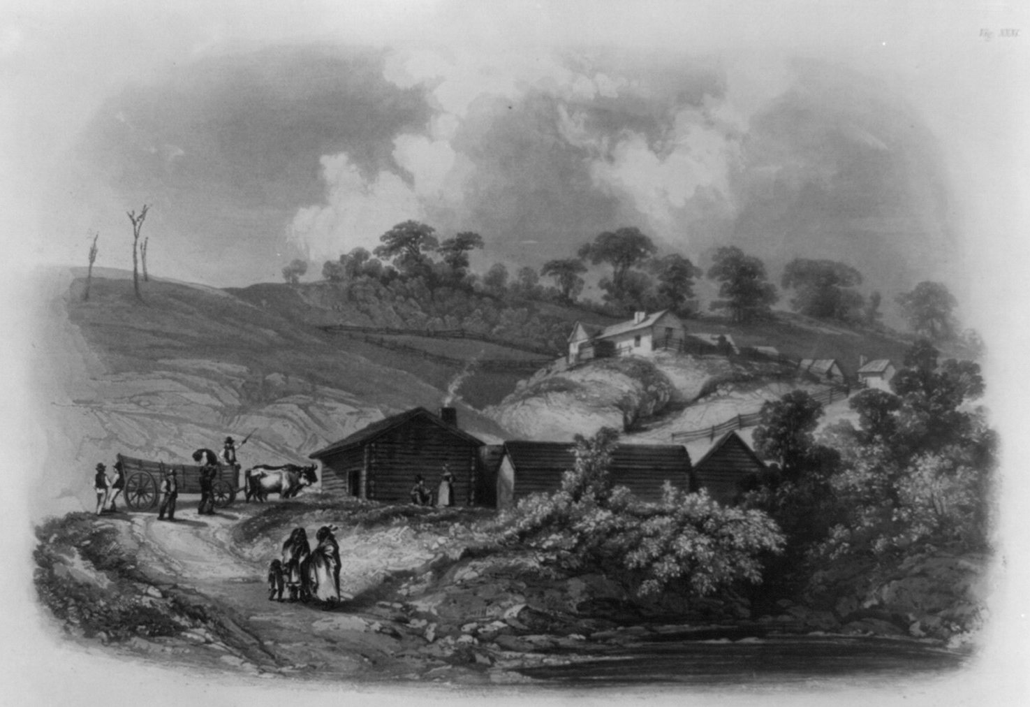 Bellevue, Mr. Dougherty’s Agency on the Missouri by Karl Bodmer, 1832, drawn at Bellevue, Nebraska