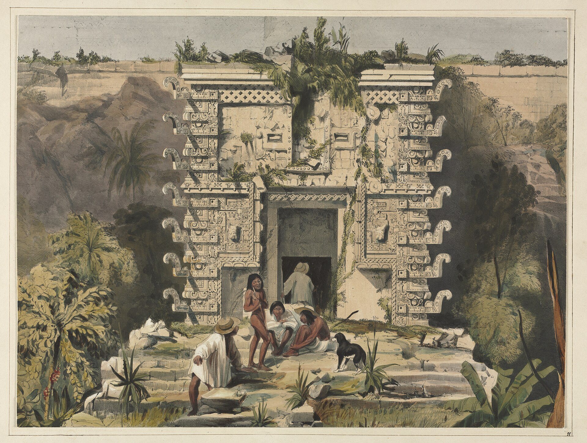 Gateway of the Great Teocalli, Uxmal by Frederick Catherwood, 1844, drawn at Uxmal, Yucatán, Mexico