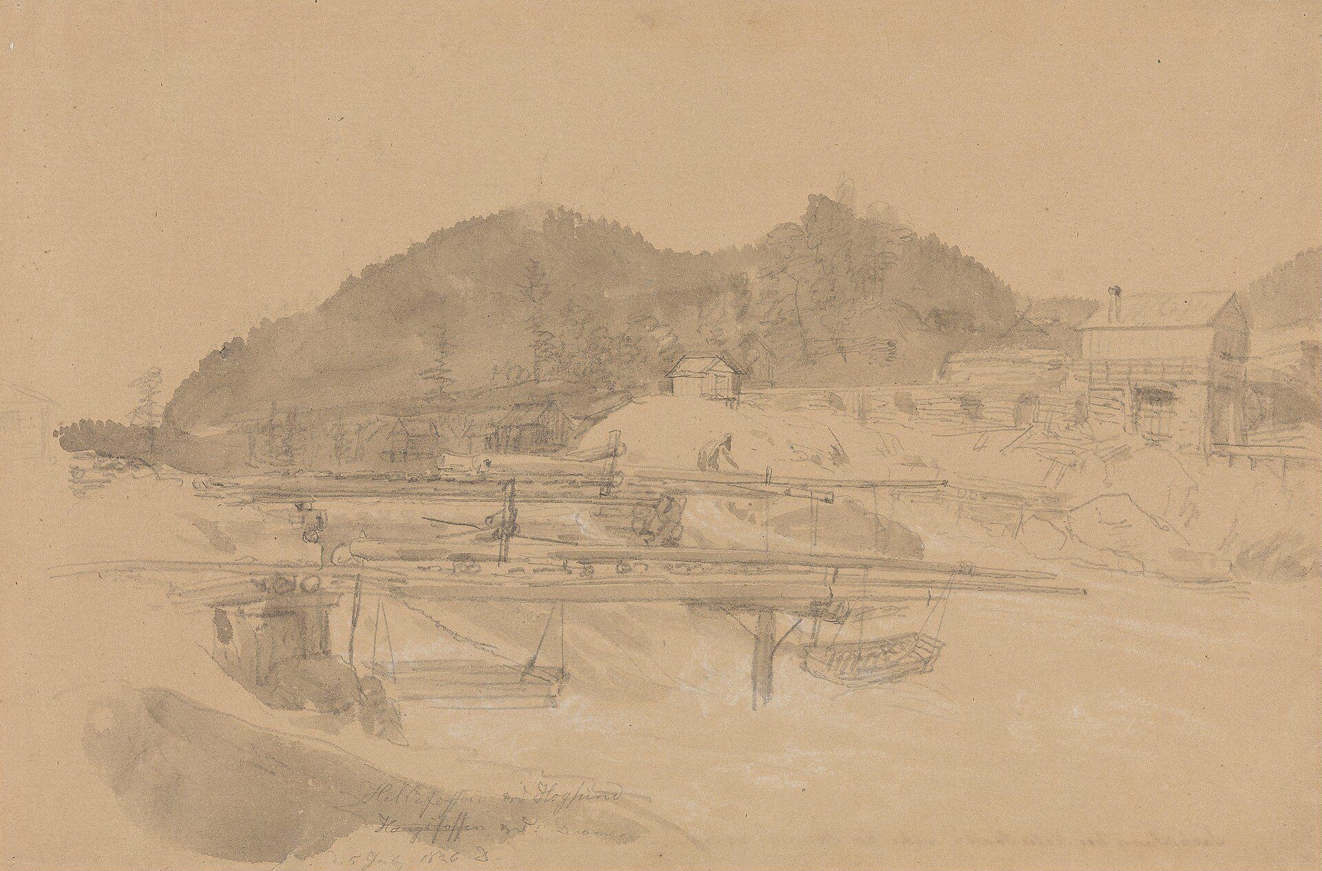 Hellefoss by Johan Christian Dahl, 1826, drawn at Hellefoss, Norway