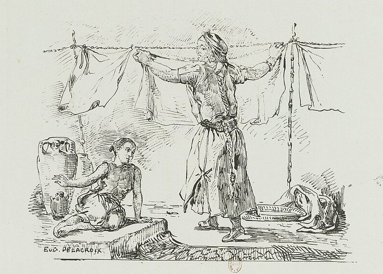 Woman on a Terrace in Tangier by Eugène Delacroix, 1832, drawn at Tangier, Morocco