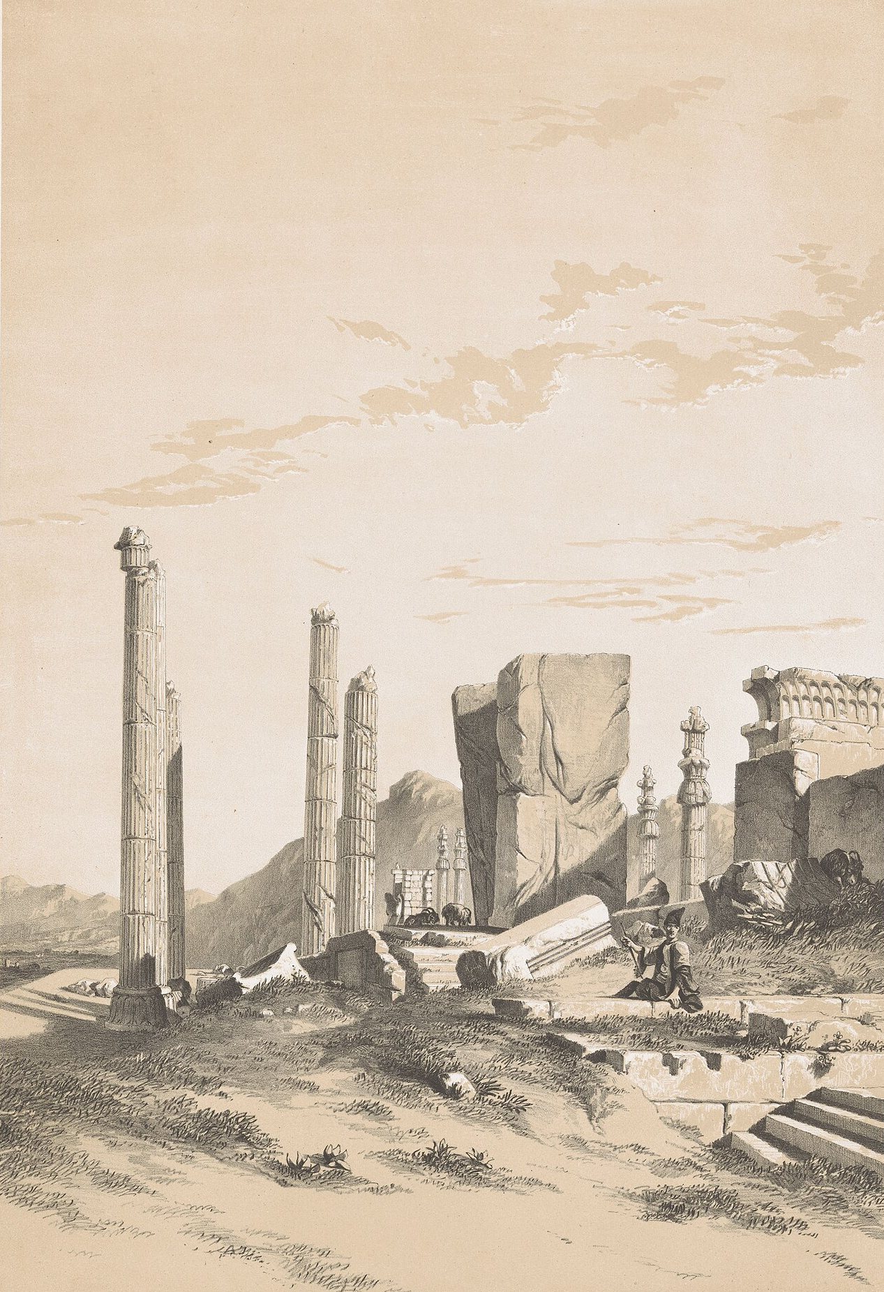 The Ruins of Persepolis by Eugène Flandin, c. 1850, drawn at Persepolis, Iran