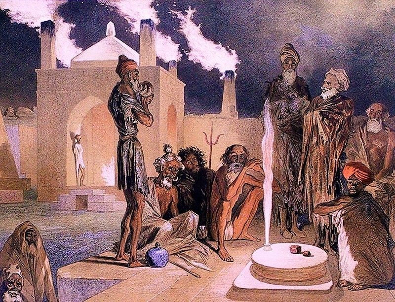 Ateshgah Fire Temple near Baku by Grigory Gagarin, 1847, drawn at Surakhani, Baku, Azerbaijan
