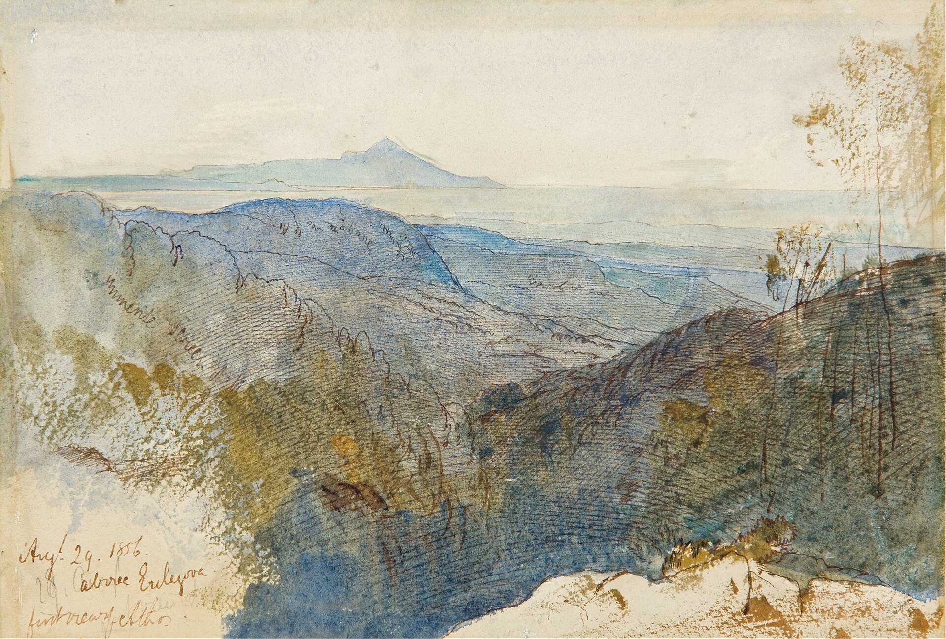 A Distant View of Mount Athos by Edward Lear, 1856, drawn at Mount Athos, Greece