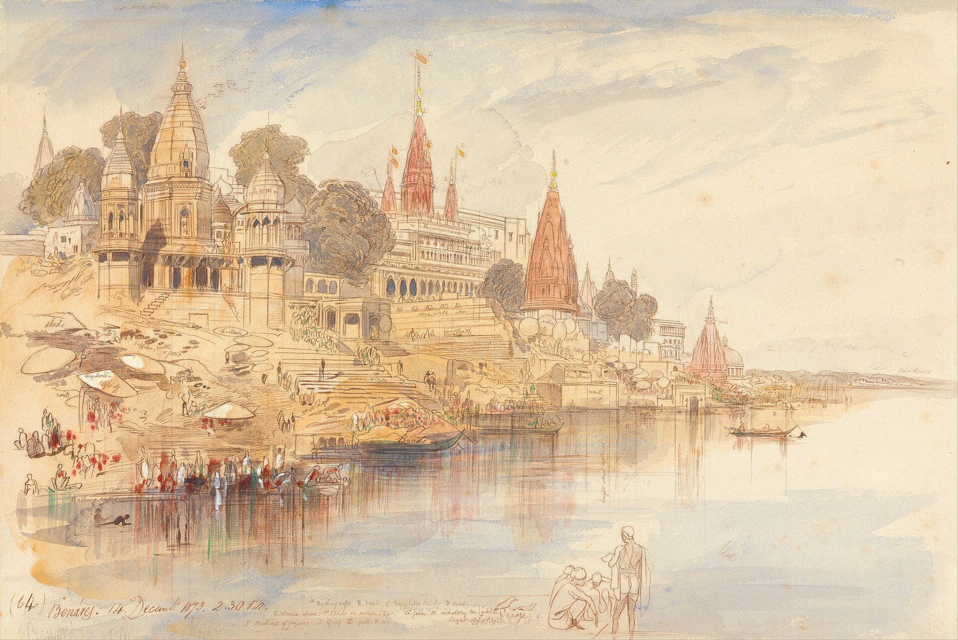 Benares by Edward Lear, 1873, drawn at Varanasi, India