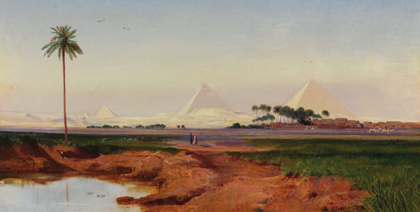 The Pyramids at Giza, Early Morning by Edward Lear, 1854, drawn at Pyramids of Giza, Egypt