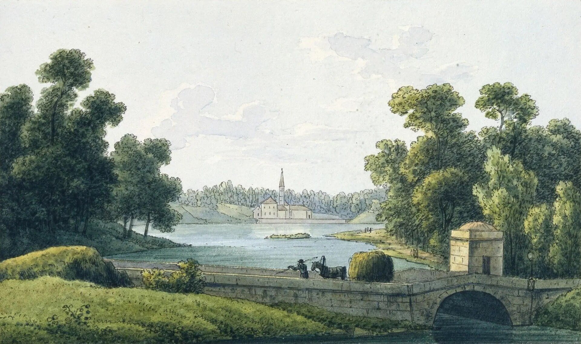 Prioratsky Palace in Gatchina by Andrey Martynov, c. 1801, drawn at Gatchina, Leningrad Oblast