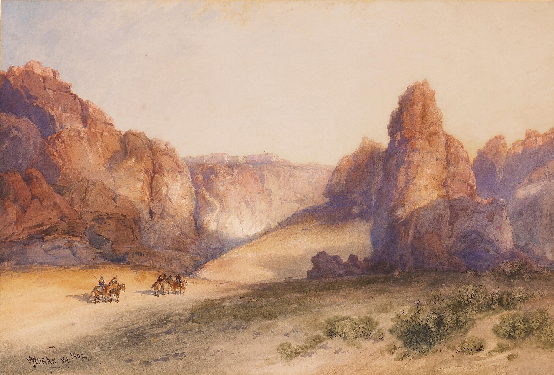 The Rock of Acoma, New Mexico by Thomas Moran, 1902, drawn at Acoma Pueblo, New Mexico