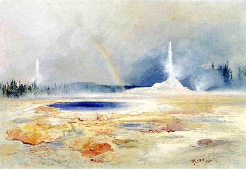Geyser Basin, Yellowstone by Thomas Moran, 1872, drawn at Firehole Basin, Yellowstone
