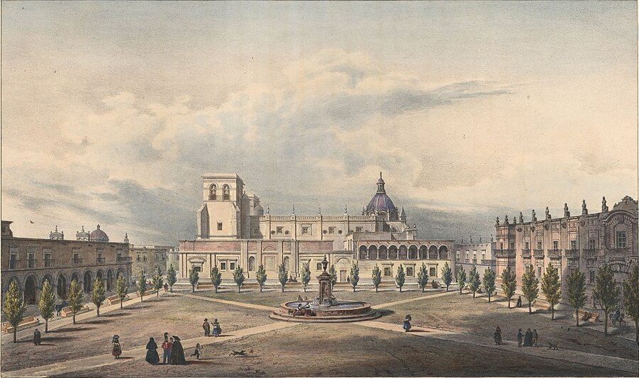 Plaça principal de Guadalajara de Carl Nebel, 1836, dibuixat a Guadalajara, Mèxic