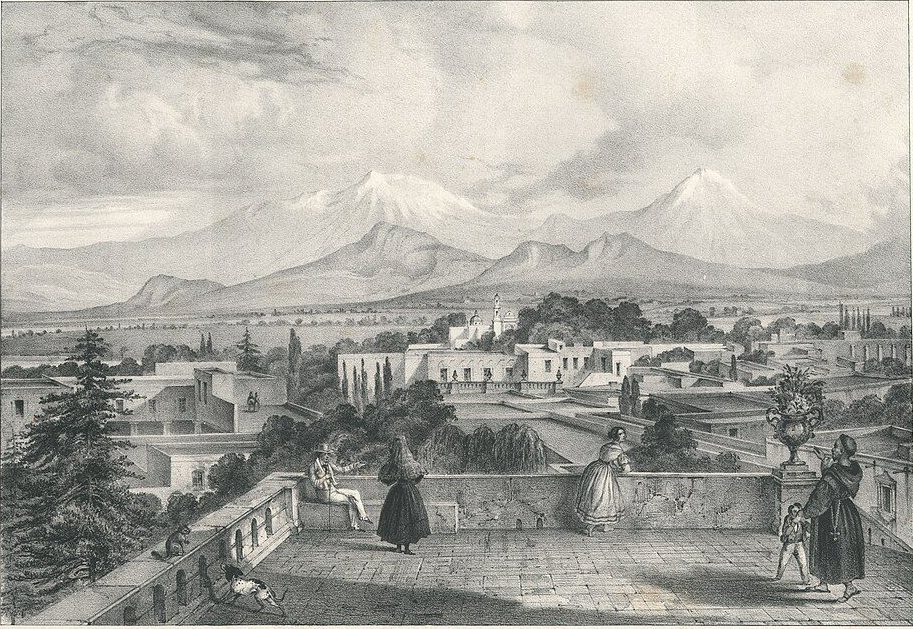 Mexican Volcanoes from Tacubaya by Carl Nebel, 1836, drawn at Tacubaya, Mexico City, Mexico