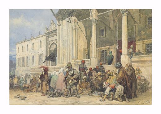 A Market in Front of the New Mosque — Amadeo Preziosi, 1879