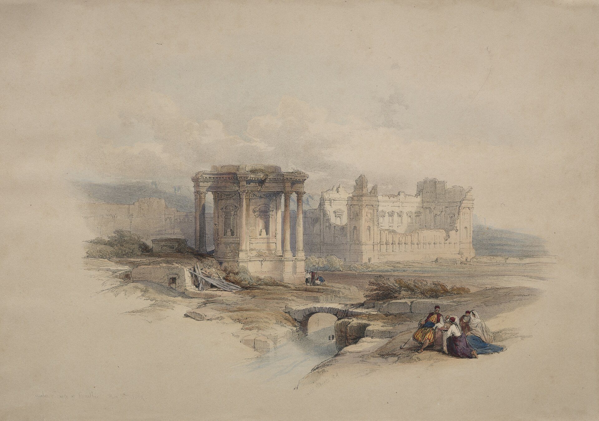 The Circular Temple at Baalbek by David Roberts, 1839, drawn at Baalbek, Lebanon