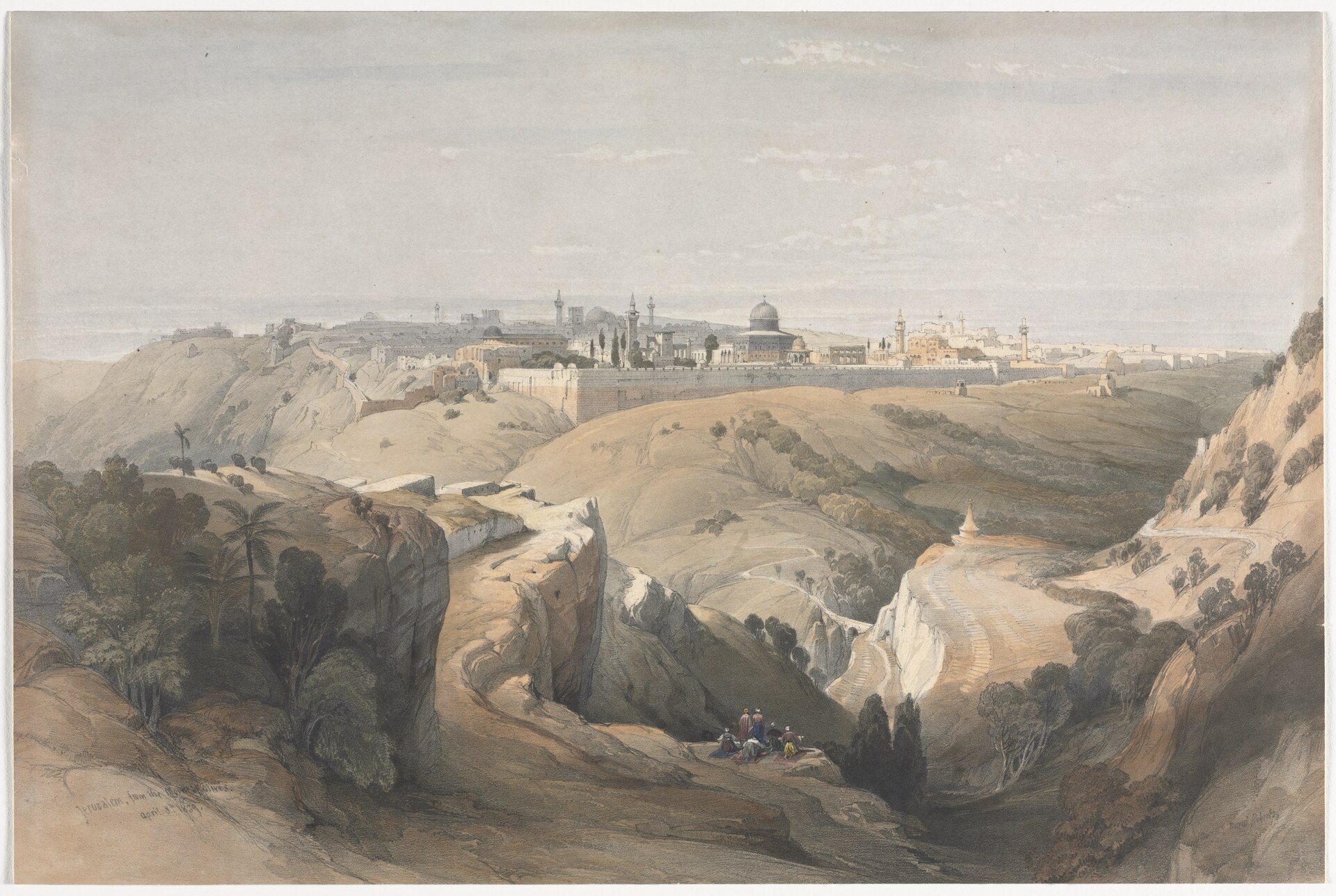 Jerusalem from the Mount of Olives by David Roberts, 1839, drawn at Mount of Olives, Jerusalem