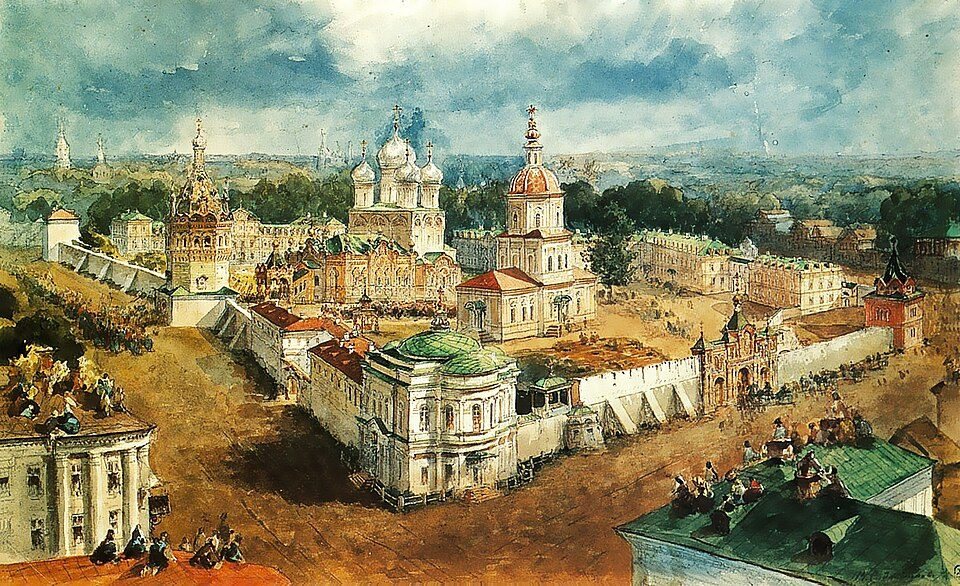 Bogoyavlensky Monastery in Kostroma by Vasily Sadovnikov, 19th century, drawn at Kostroma, Russia
