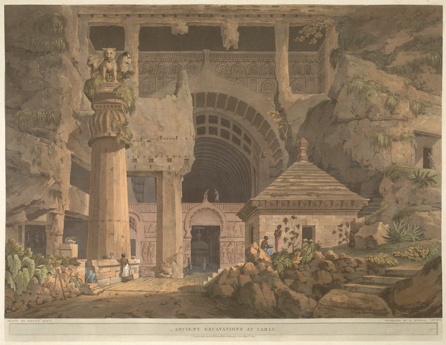 Ancient Excavations at Carli by Henry Salt, 1809, drawn at Karla Caves, Maharashtra, India
