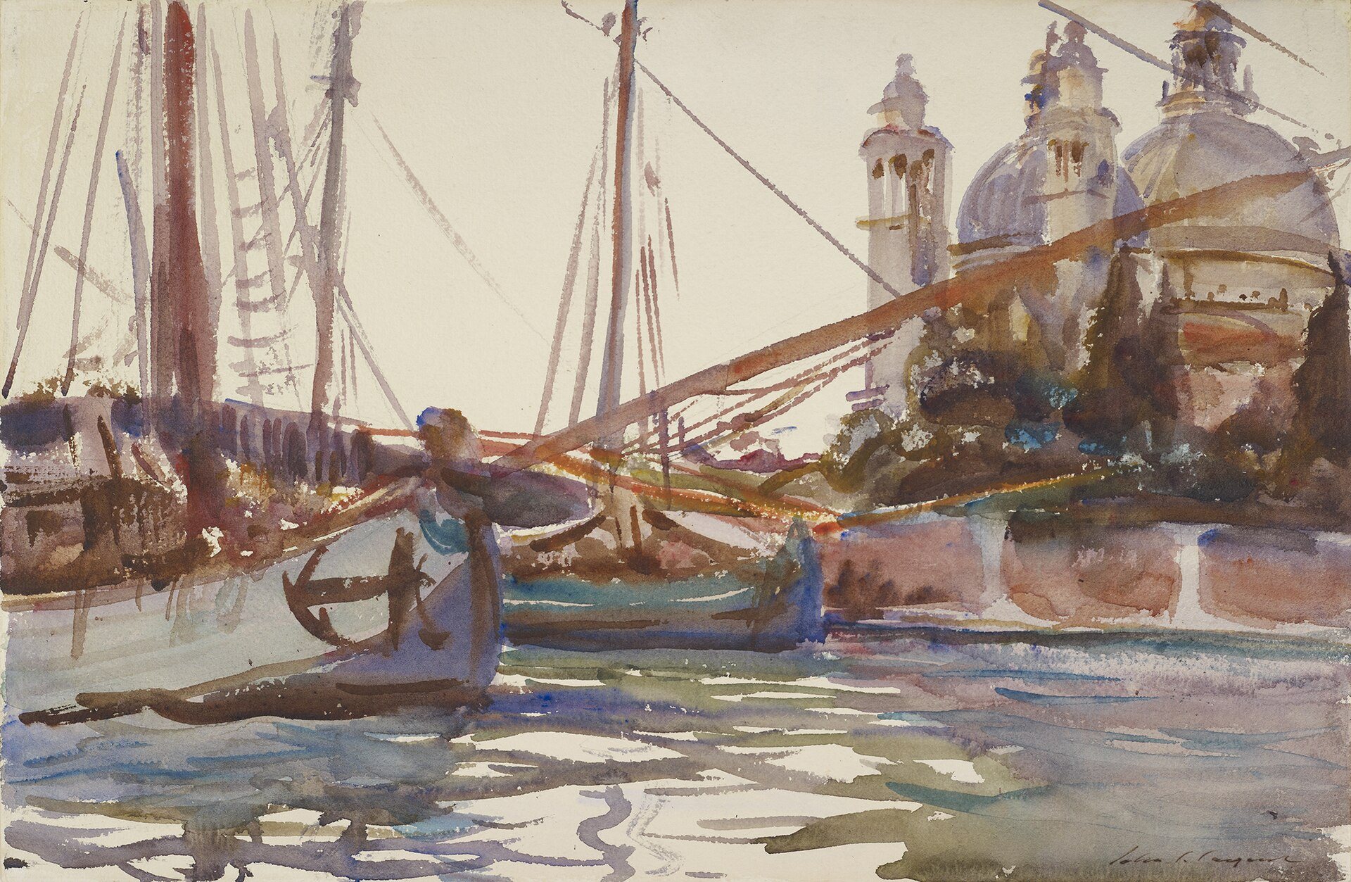 Gondolas by the Salute by John Singer Sargent, 1903–1907, drawn at Grand Canal by the Salute, Venice