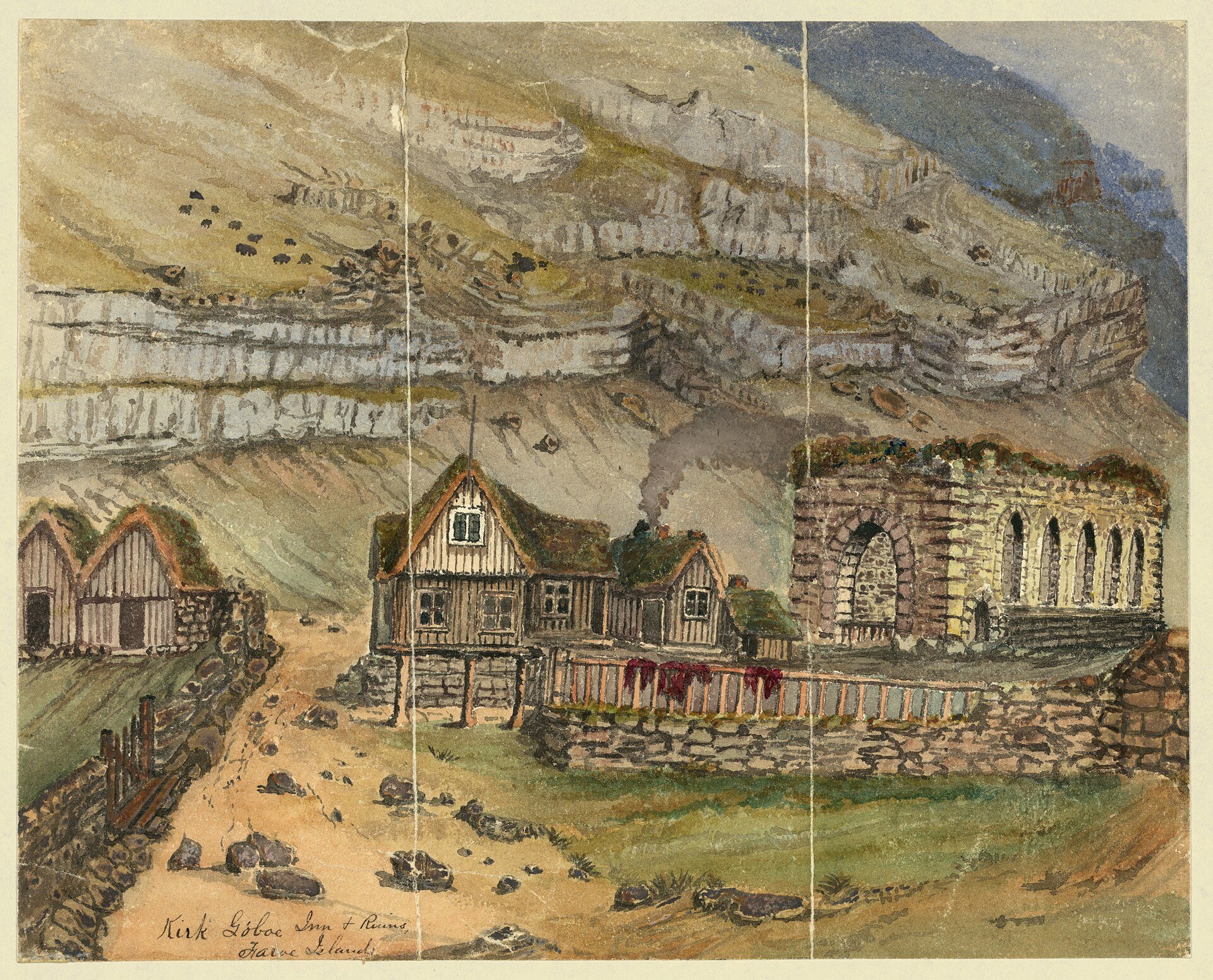 Kirkjubøur, Faroe Islands by Bayard Taylor, 1862, drawn at Kirkjubøur, Streymoy, Faroe Islands
