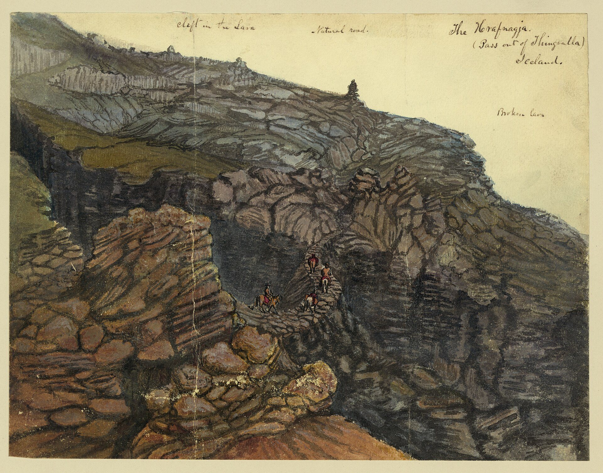 Hrafnagjá, the Way out of Thingvellir by Bayard Taylor, 1862, drawn at Hrafnagjá, Thingvellir, Iceland