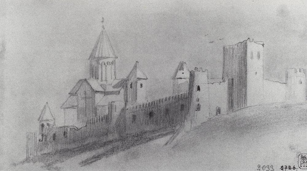 Ananuri Fortress by Vasily Vereshchagin, 1863, drawn at Ananuri, Georgia