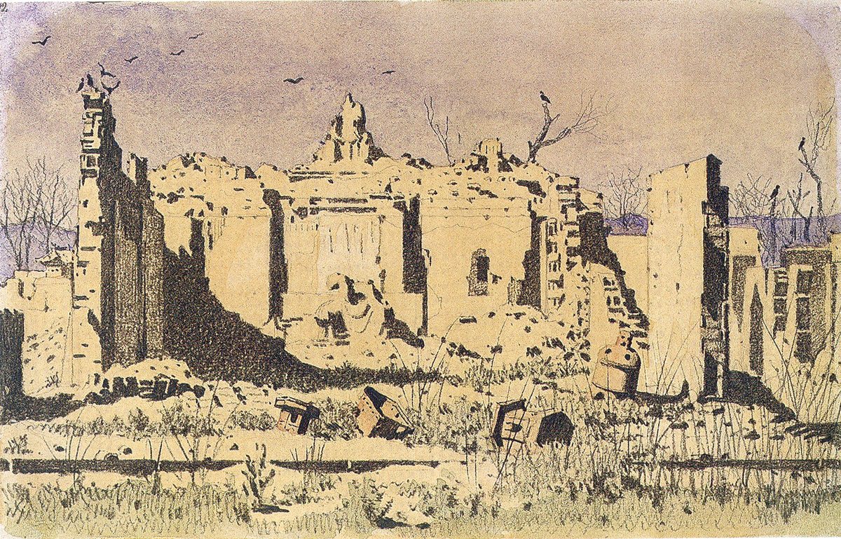 Ruins of a Temple in Chuguchak by Vasily Vereshchagin, c. 1870, drawn at Chuguchak (Tacheng), China