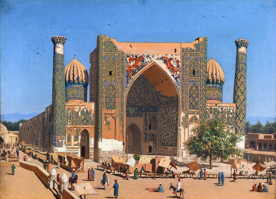 Sher-Dor Madrasah on the Registan by Vasily Vereshchagin, c. 1870, drawn at Registan, Samarkand, Uzbekistan