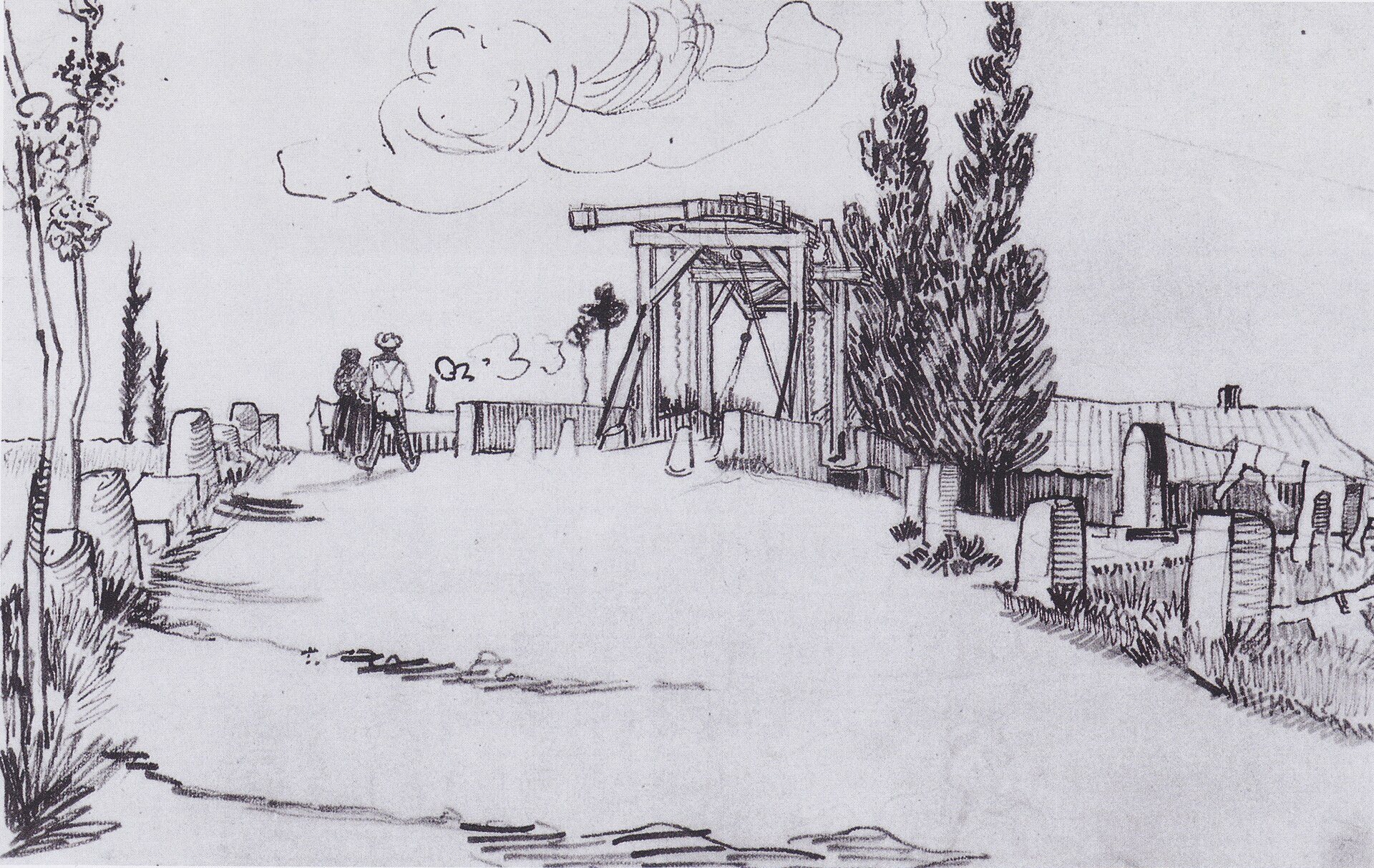 The Langlois Bridge by Vincent van Gogh, March 1888, drawn at Canal near Arles