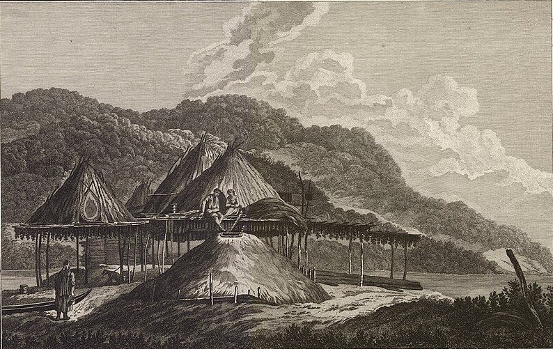 Summer and Winter Dwellings in Kamchatka by John Webber, 1779, drawn at Kamchatka, Russia