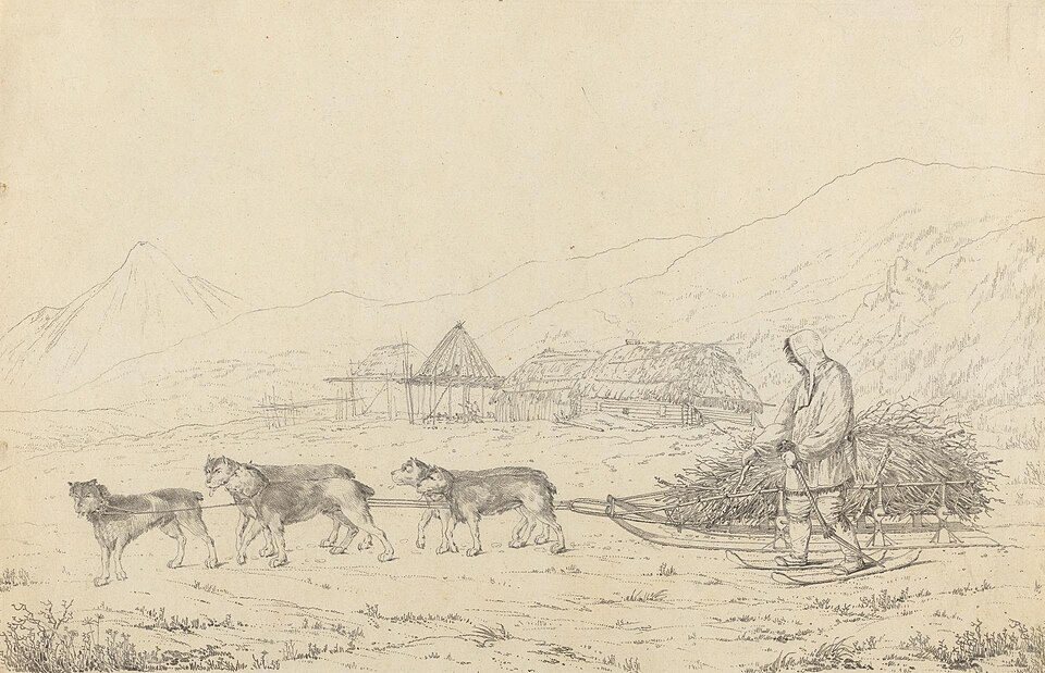 A Sledge in Kamchatka by John Webber, 1779, drawn at Petropavlovsk-Kamchatsky, Russia