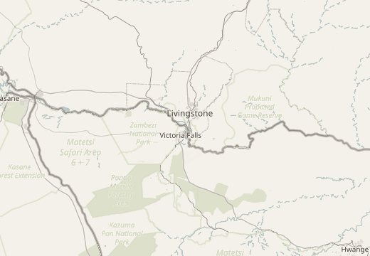 Map around Zambezi River near Victoria Falls