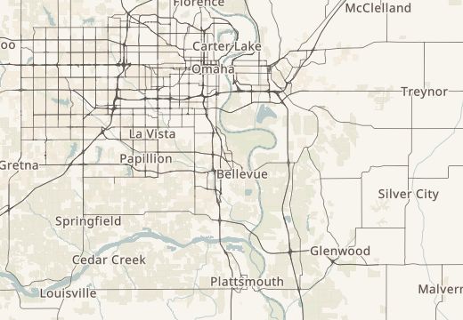 Map around Bellevue, Nebraska