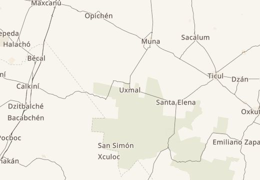 Map around Uxmal, Yucatán, Mexico