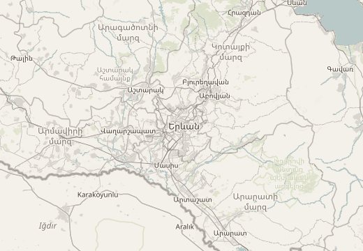 Map around Yerevan, Armenia