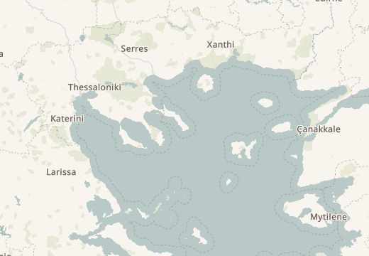 Map around Mount Athos, Greece