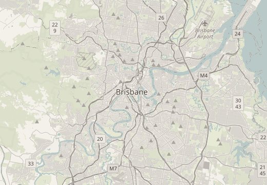 Map around Brisbane, Queensland, Australia