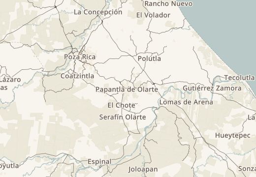 Map around Papantla, Veracruz, Mexico