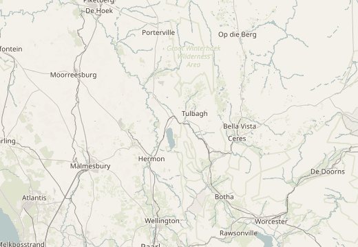 Map around Tulbagh, South Africa
