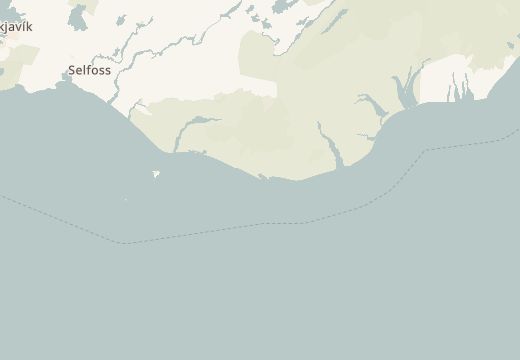 Map around South coast of Iceland