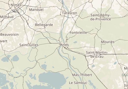 Map of Arles and Saintes-Maries-de-la-Mer, France