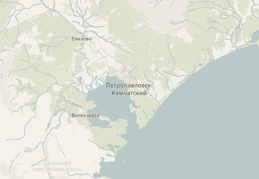 Map around Petropavlovsk-Kamchatsky, Russia